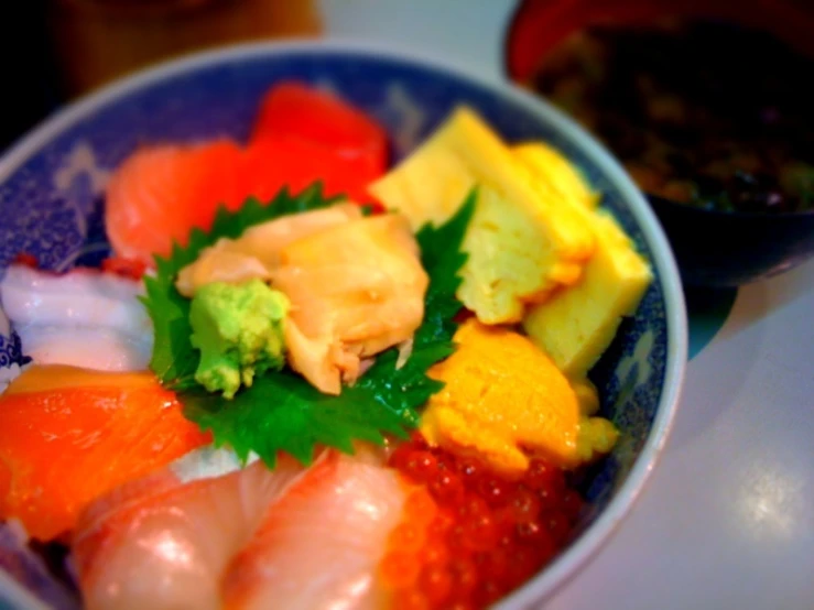 a plate with different types of sushi