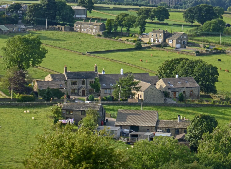 a very large rural area with some buildings on it