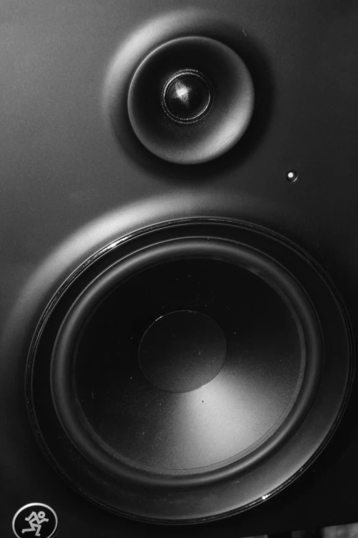 a close up of the front of a black speaker