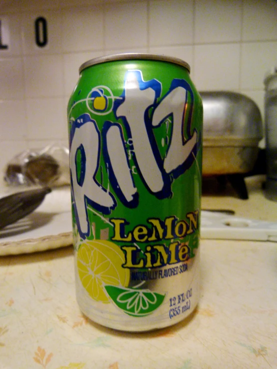 a can of lemon lime sits on a counter