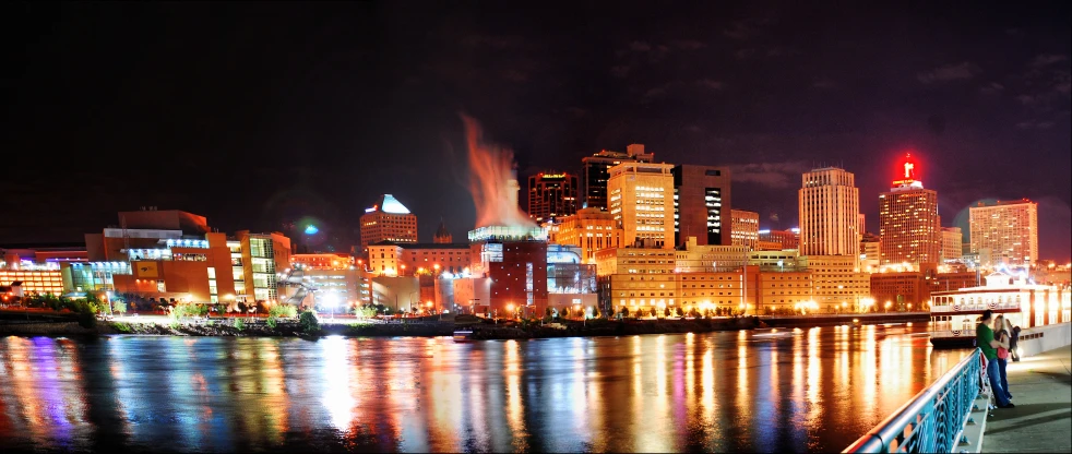 a city view from the bay at night time