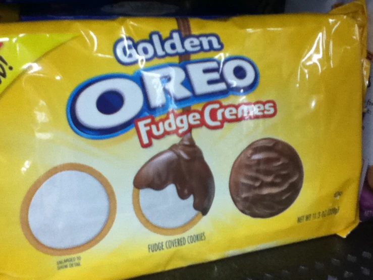 golden oreo fudge creams, frozen in a store