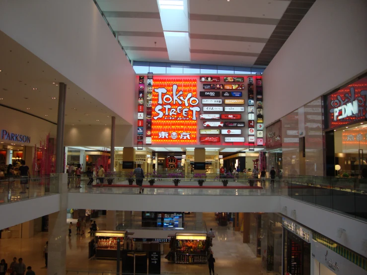 many shops are shown in a mall as seen from above