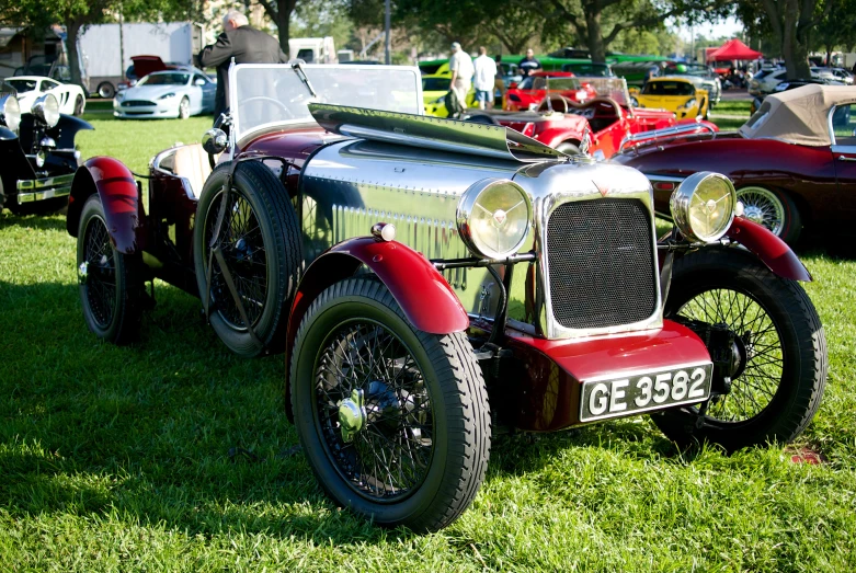 there are many vintage cars that are on the lawn