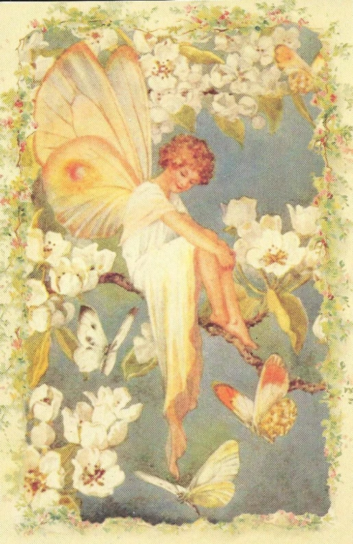a painting with a fairy holding a flower