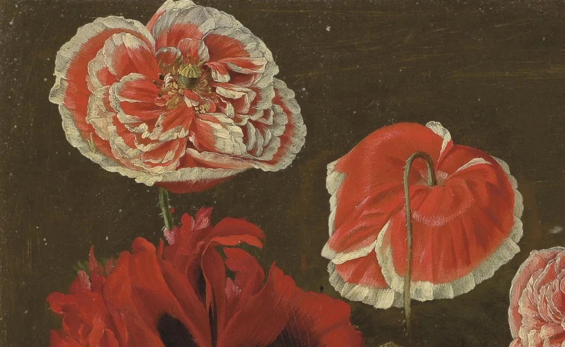 three large flowers, two with petals and one with petals