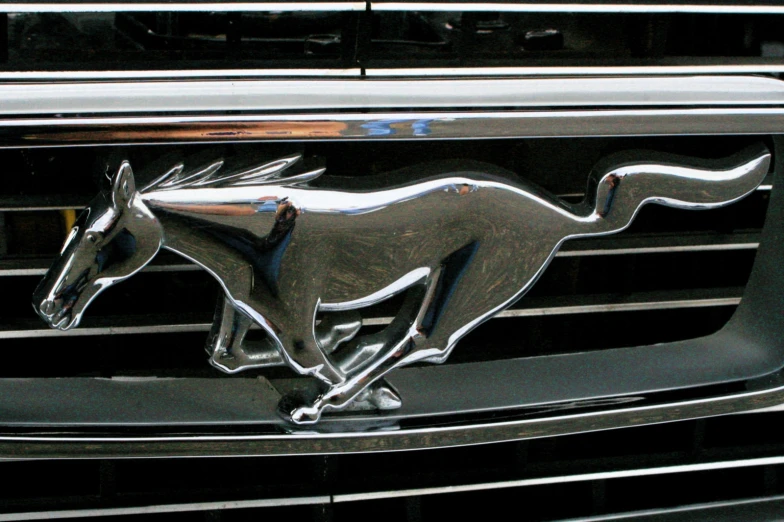 a horse on the grill of a car