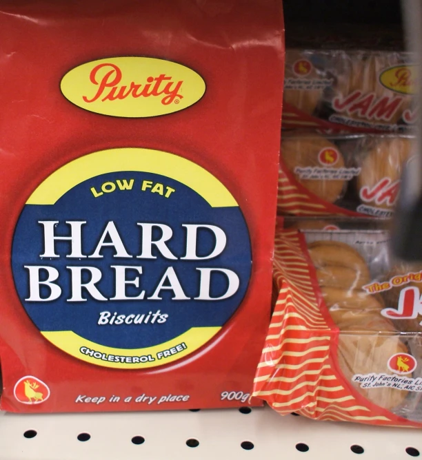 a bag of hard bread sitting on top of a shelf