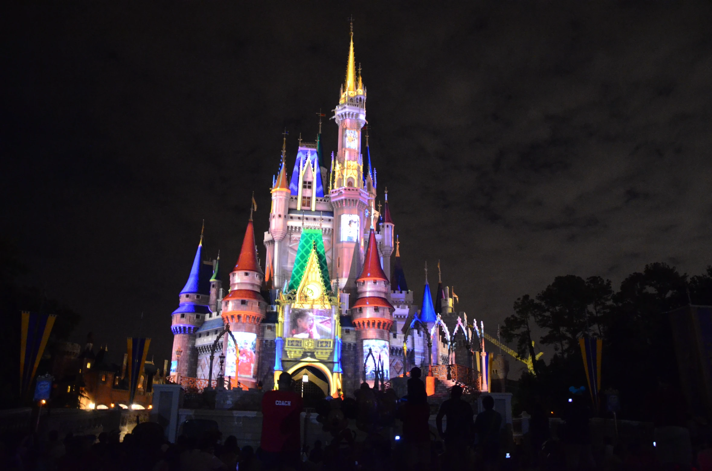 the castle has a lot of lights and it is almost all lit up