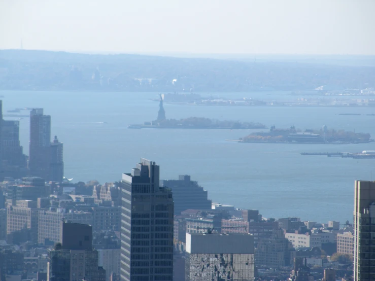 the large city is overlooking an island and ocean