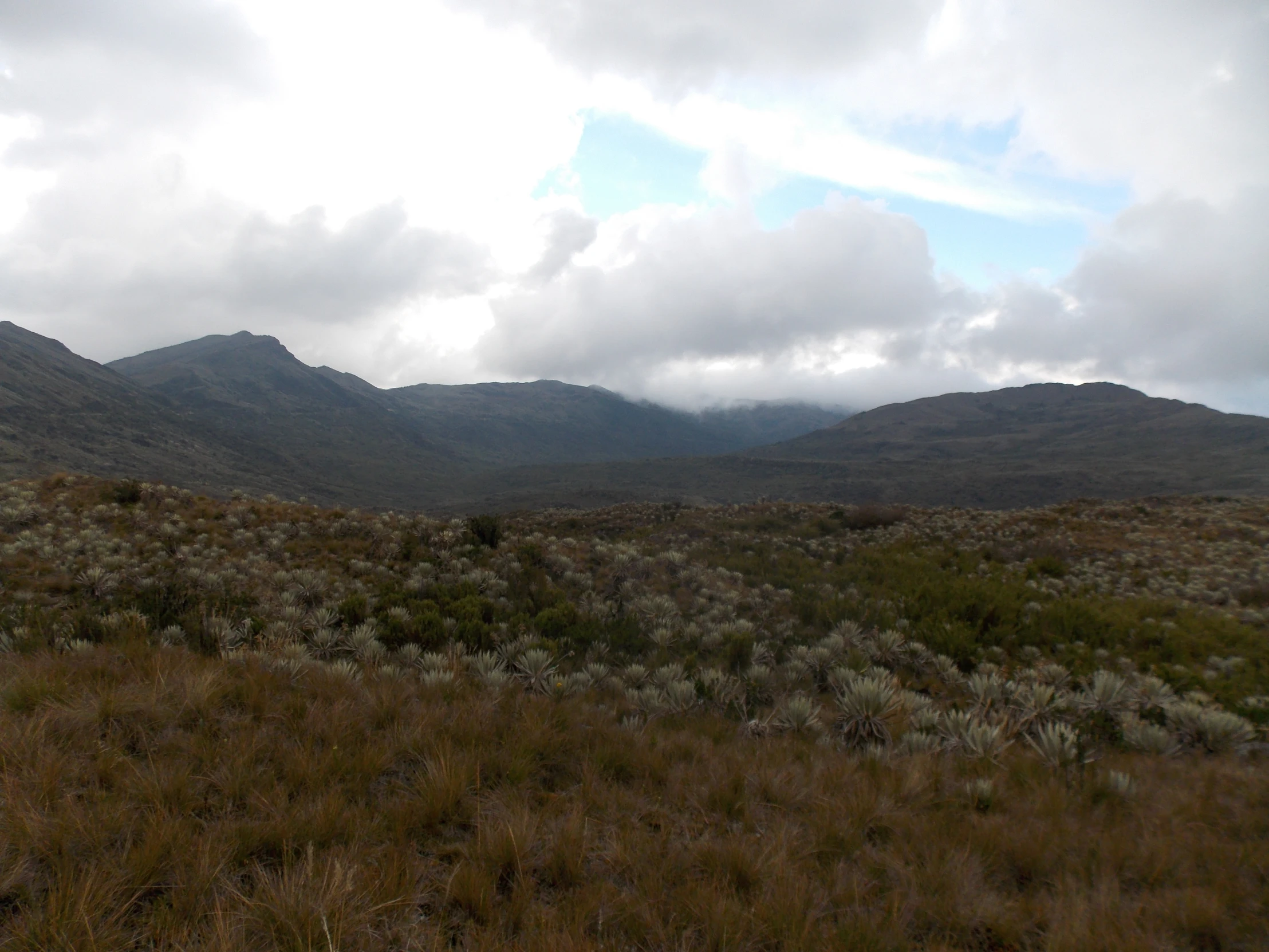 an empty field and mountain range under clouds