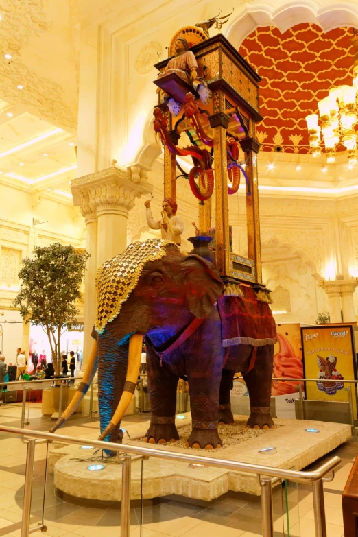 a fancy elephant sculpture on display in a lobby