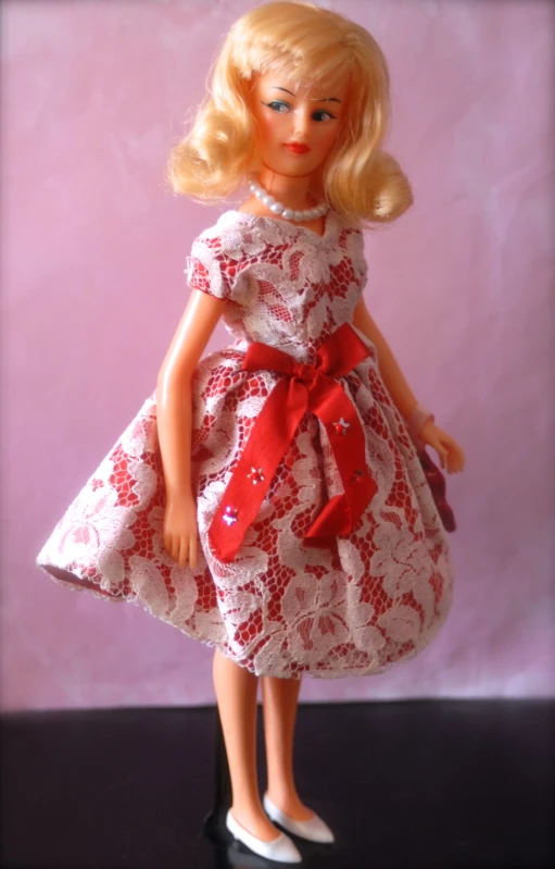 a close up of a doll wearing a dress