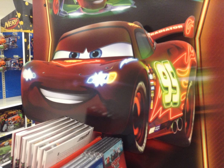 the interior of the store is decorated with cars