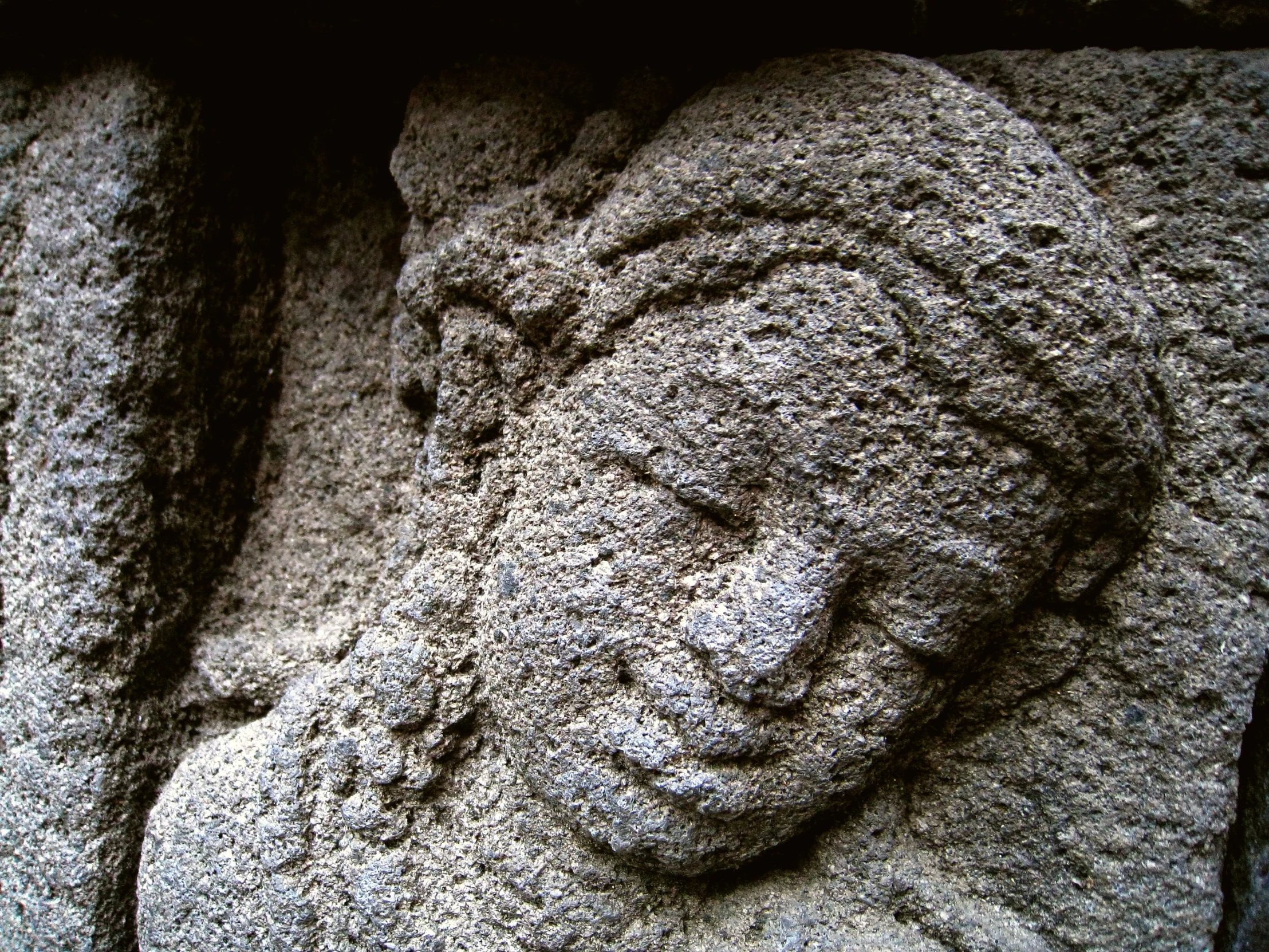 this is a carving of a rock face on a building