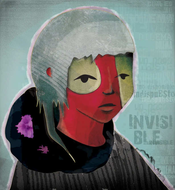 a poster with an image of a person wearing a mask