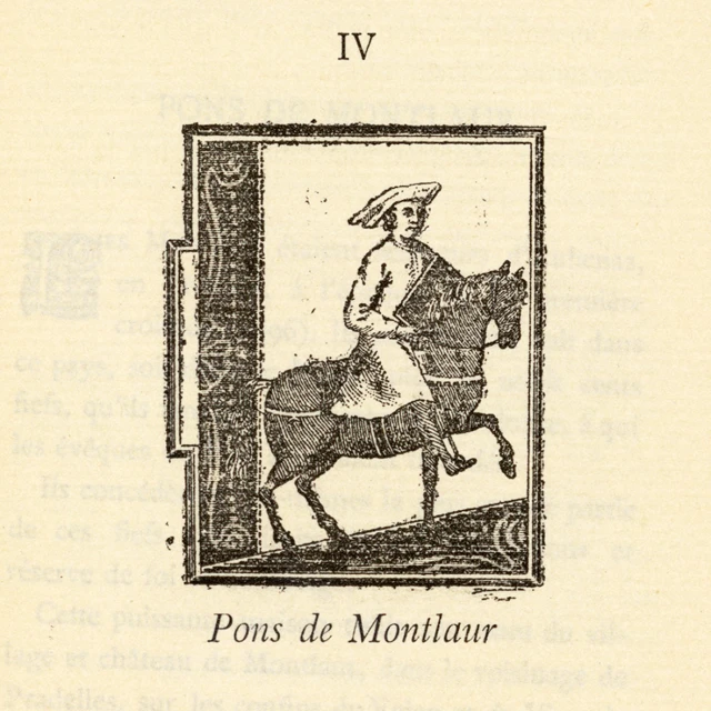 an image of an old book with a rider on it