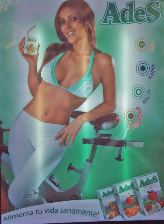 a poster showing a beautiful woman wearing a sports 