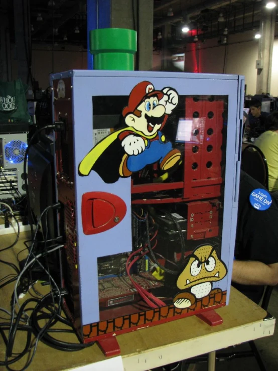 mario and the island on display in the building