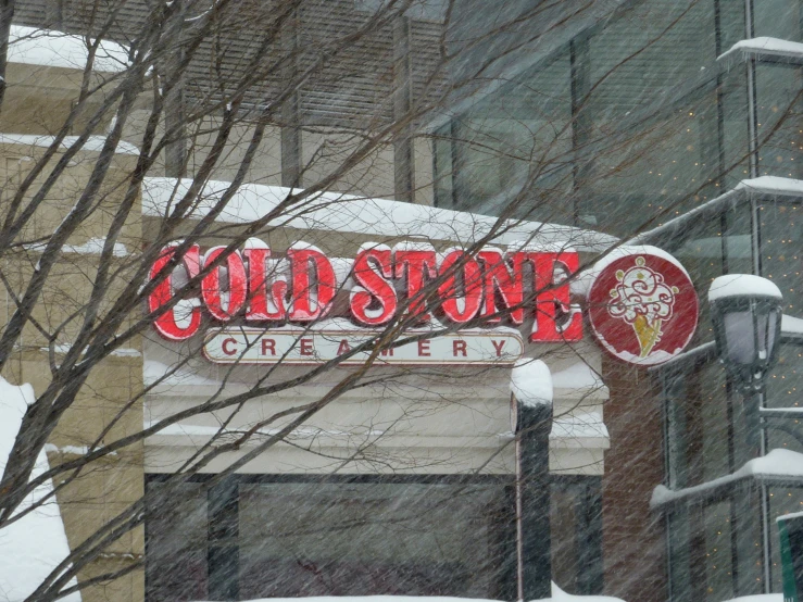 cold stone, glycat ferry's tavern and cafe on a snowy day