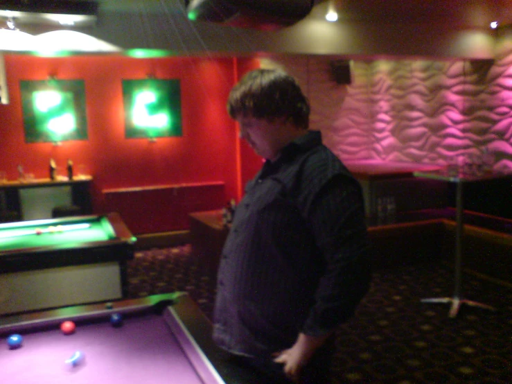 a man standing in front of a pool table