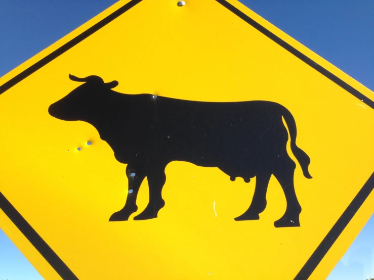 a sign that has a bull silhouetted on it