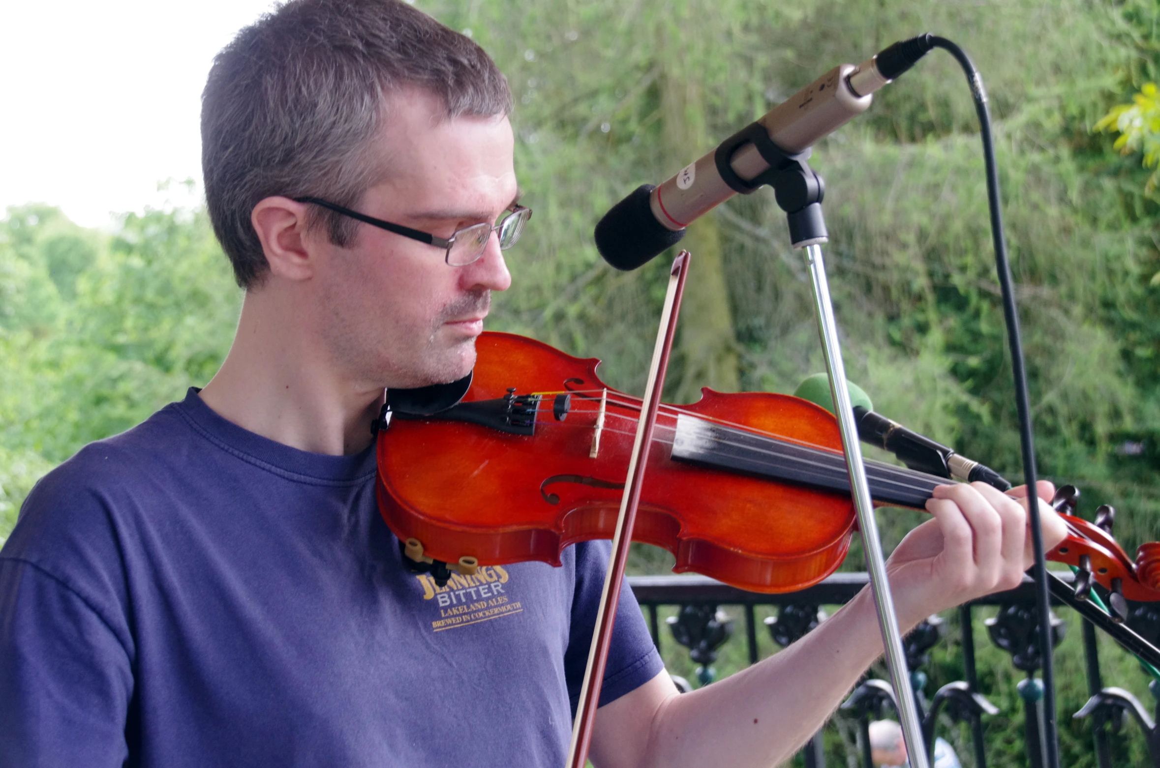 the musician has an instrument for playing his instrument