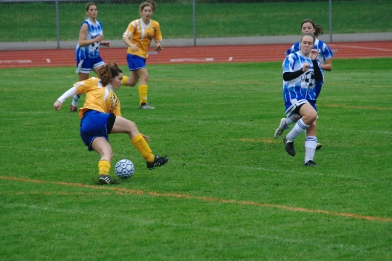 a group of girls playing soccer on a field