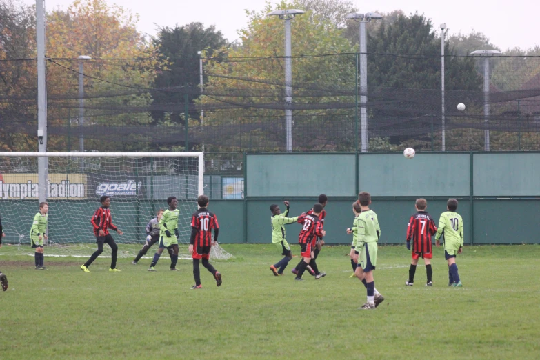 a group of s in uniforms playing soccer