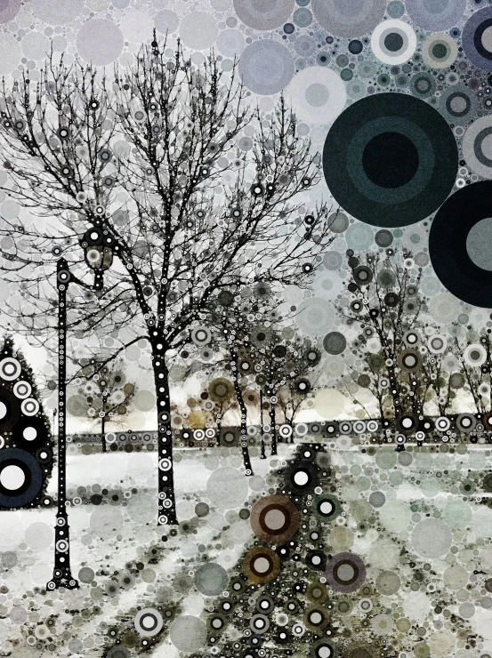 a painting of a landscape with a lot of circles