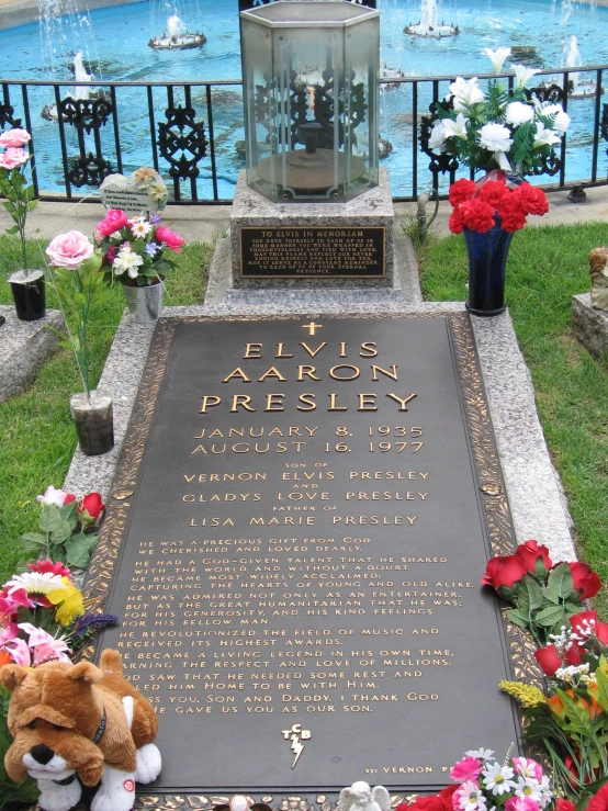 a monument for five year fresley near a fountain