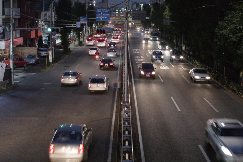 traffic backed up on a road during night