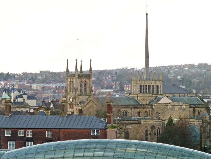 the city skyline from above a large building