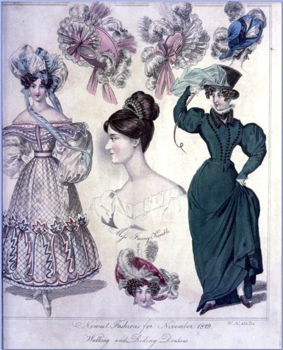 fashions from the early 1900s and 1900's showing hats with a long, flowing ribbon