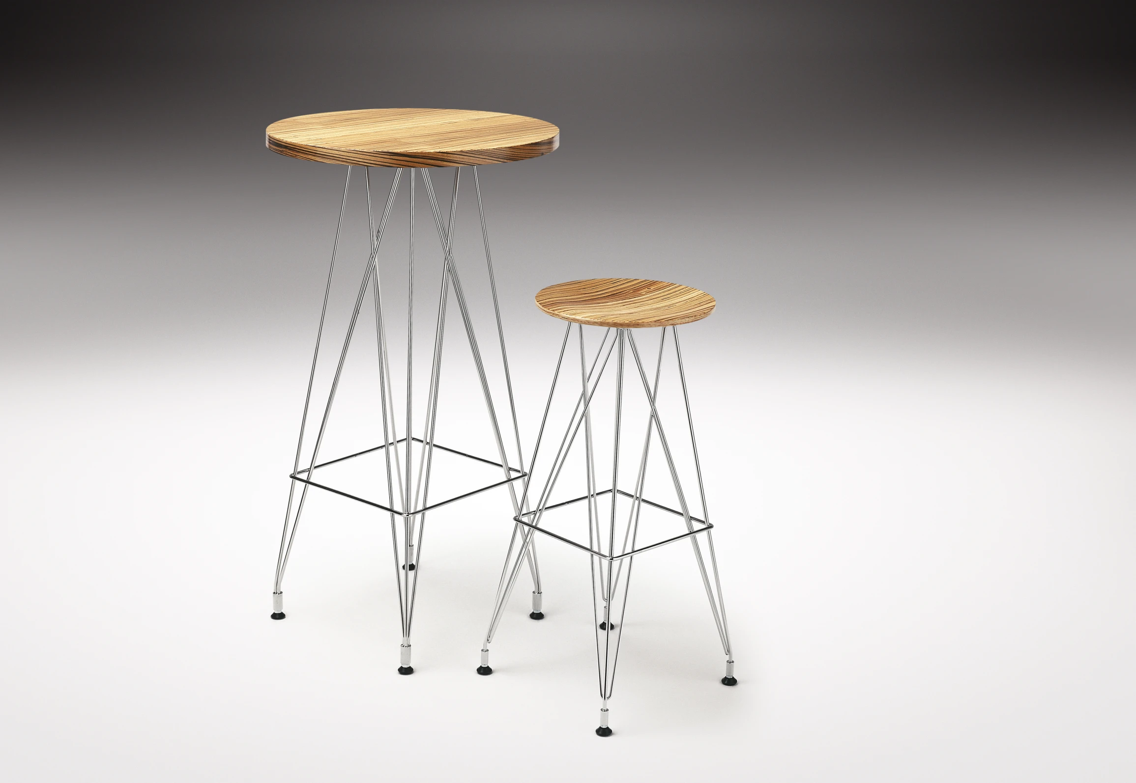 two stools one sitting on the floor and another standing