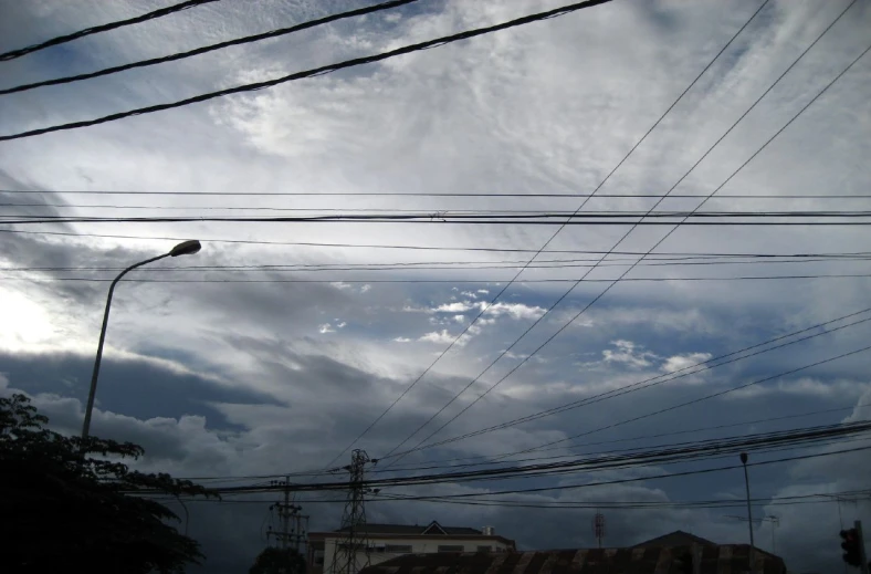 a very pretty view of some power lines