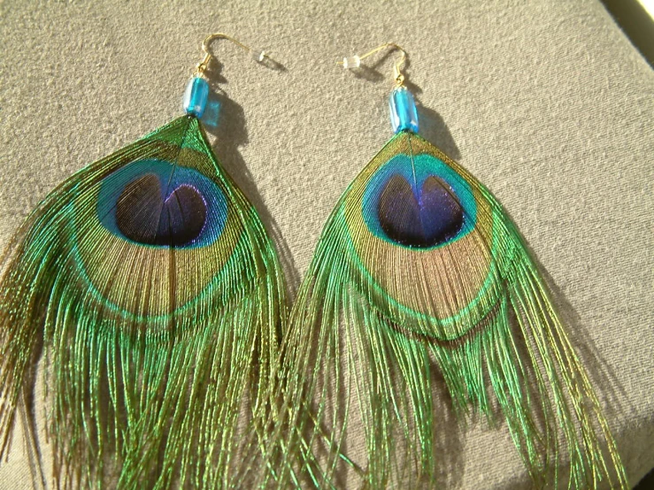 two earrings with fringe and feathers attached
