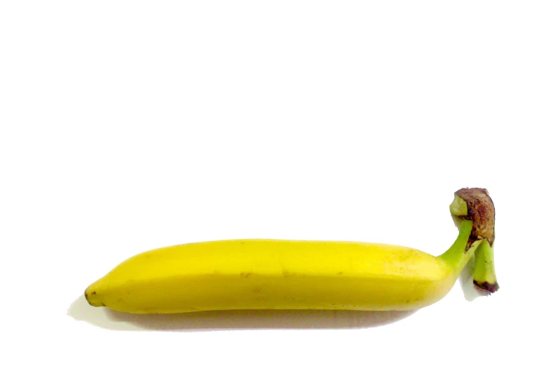 the banana is hanging from its stem against the white wall