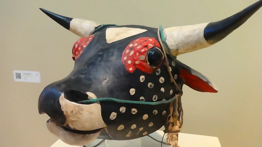 a sculpture of a bull that is on display