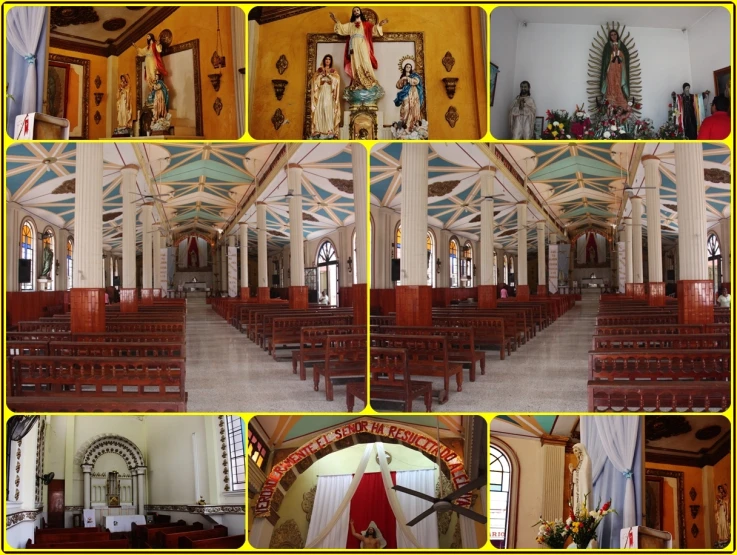 several different images of an empty church