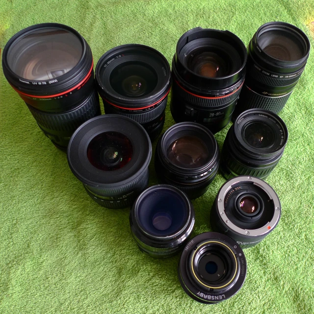 multiple lens types are displayed on a mat