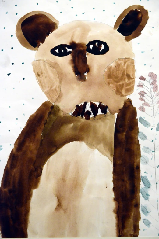 a painting of a bear with it's mouth open and eyes wide