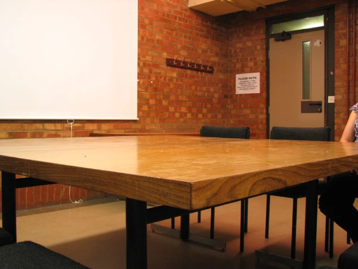 a large table sitting in front of a building