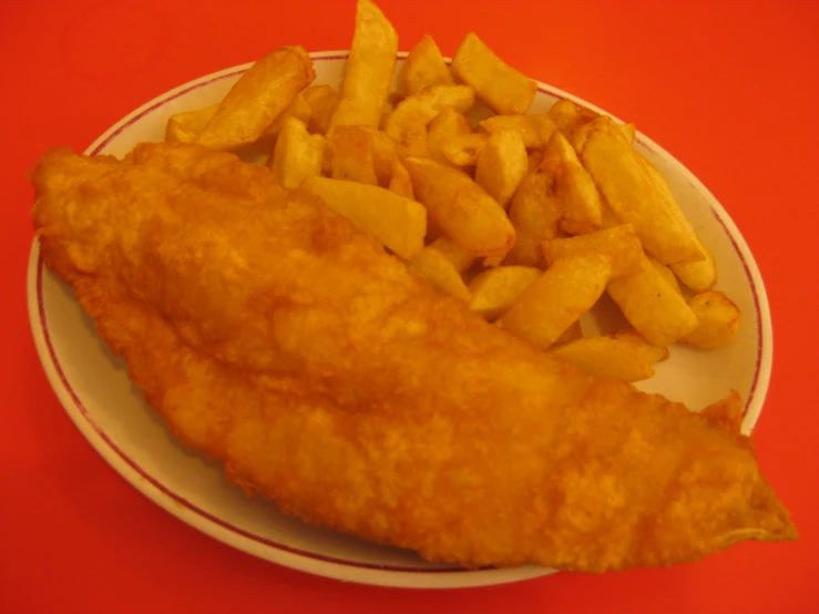a fried fish and some french fries on a plate