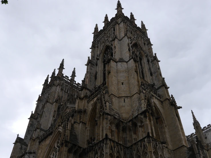 large gothic stone cathedral against a cloudy sky