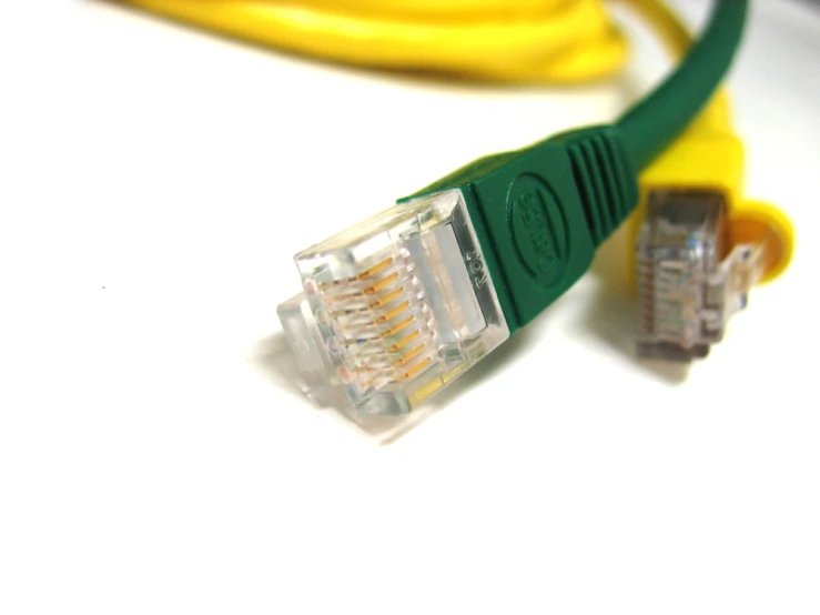 a green and yellow cat5e patch cord