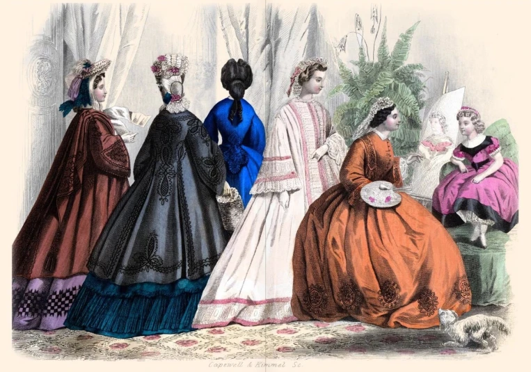 victorian women from the 1800s or early 19th century in dresses