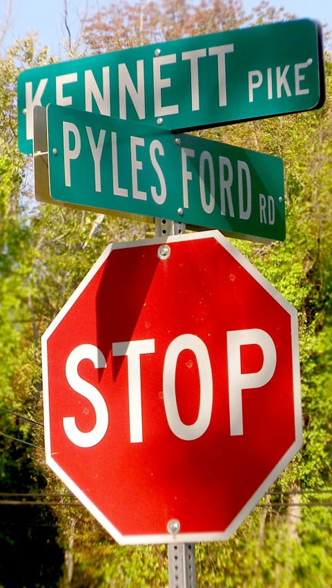 street sign on post with trees in the background