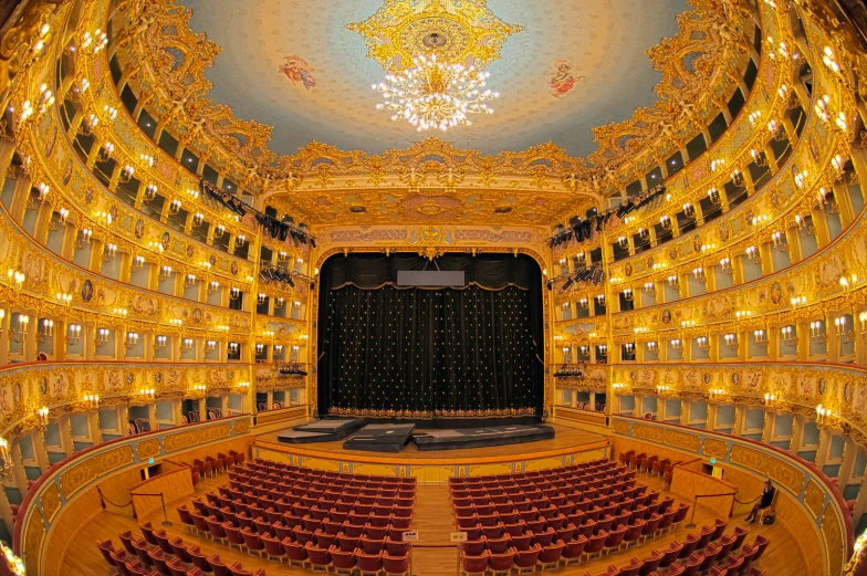 a view of a very big building with many seats