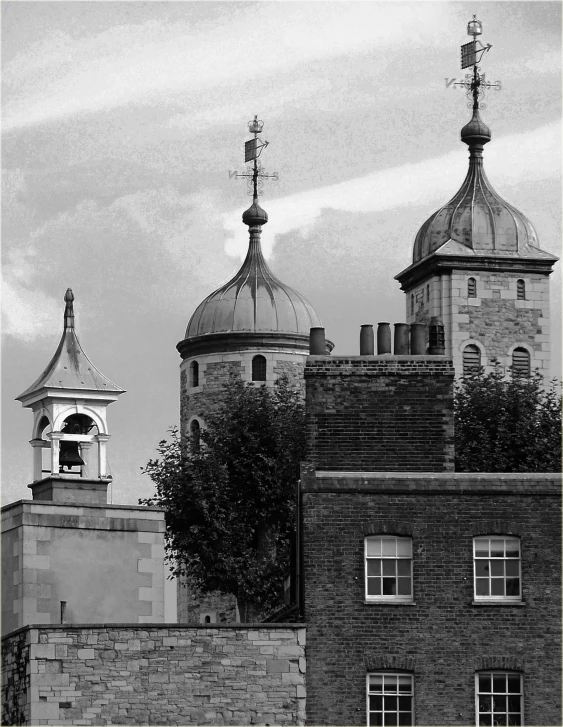 two bell towers on the top of a building